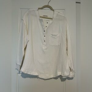 We the free long sleeve, white gauze, flowy shirt